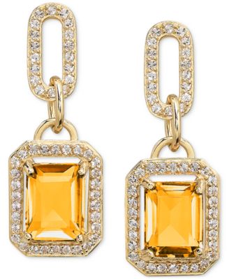 Amethyst (4-3/8 ct. t.w.) & White Topaz (1-1/6 ct. t.w.) Framed Dangle Drop Earrings in 14k Gold-Plated Sterling Silver (Also in Sky Blue Topaz, Onyx & Citrine)