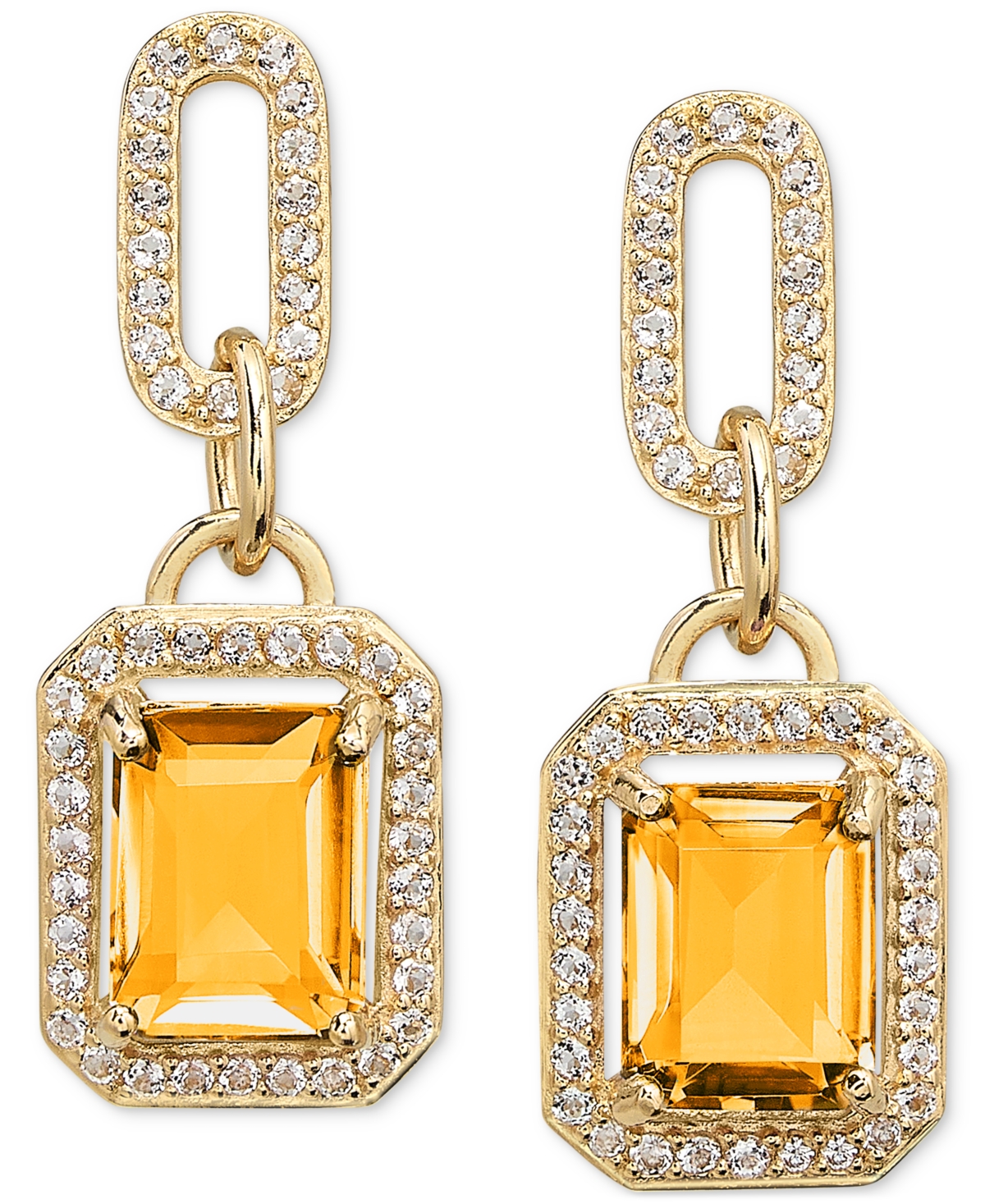 Macy's Amethyst (4-3/8 Ct. T.w.) & White Topaz (1-1/6 Ct. T.w.) Framed Dangle Drop Earrings In 14k Gold-pla In Citrine