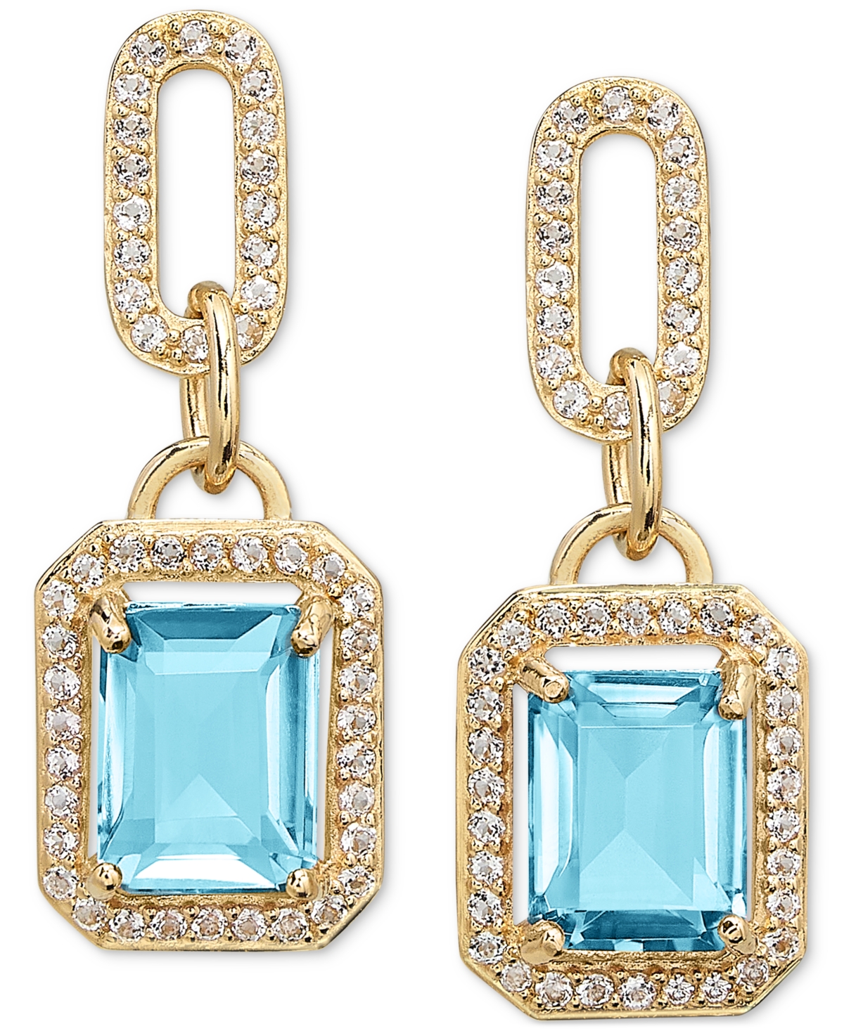 MACY'S AMETHYST (4-3/8 CT. T.W.) & WHITE TOPAZ (1-1/6 CT. T.W.) FRAMED DANGLE DROP EARRINGS IN 14K GOLD-PLA 