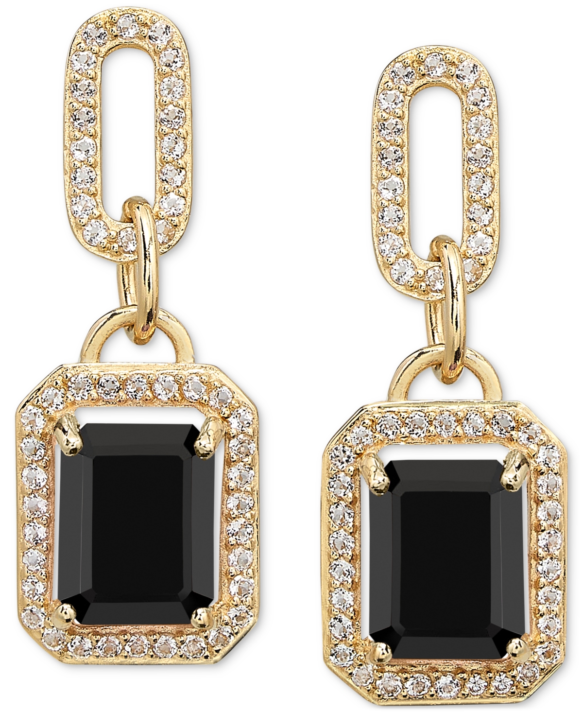 Macy's Amethyst (4-3/8 Ct. T.w.) & White Topaz (1-1/6 Ct. T.w.) Framed Dangle Drop Earrings In 14k Gold-pla In Onyx