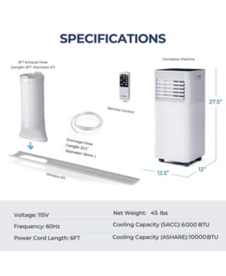 10,000 BTU Cooling, Portable Air Conditioner with Fan and Dehumidifier Mode