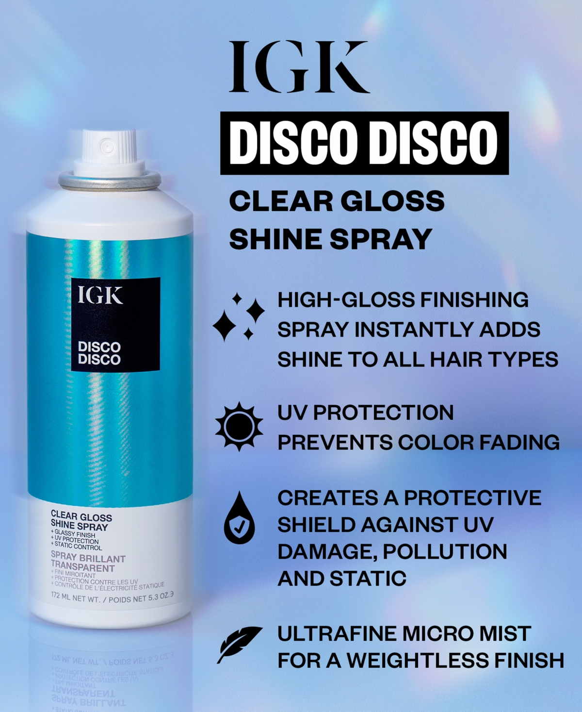 Igk Hair Disco Disco Clear Gloss Shine Spray 5.3 Oz. In No Color