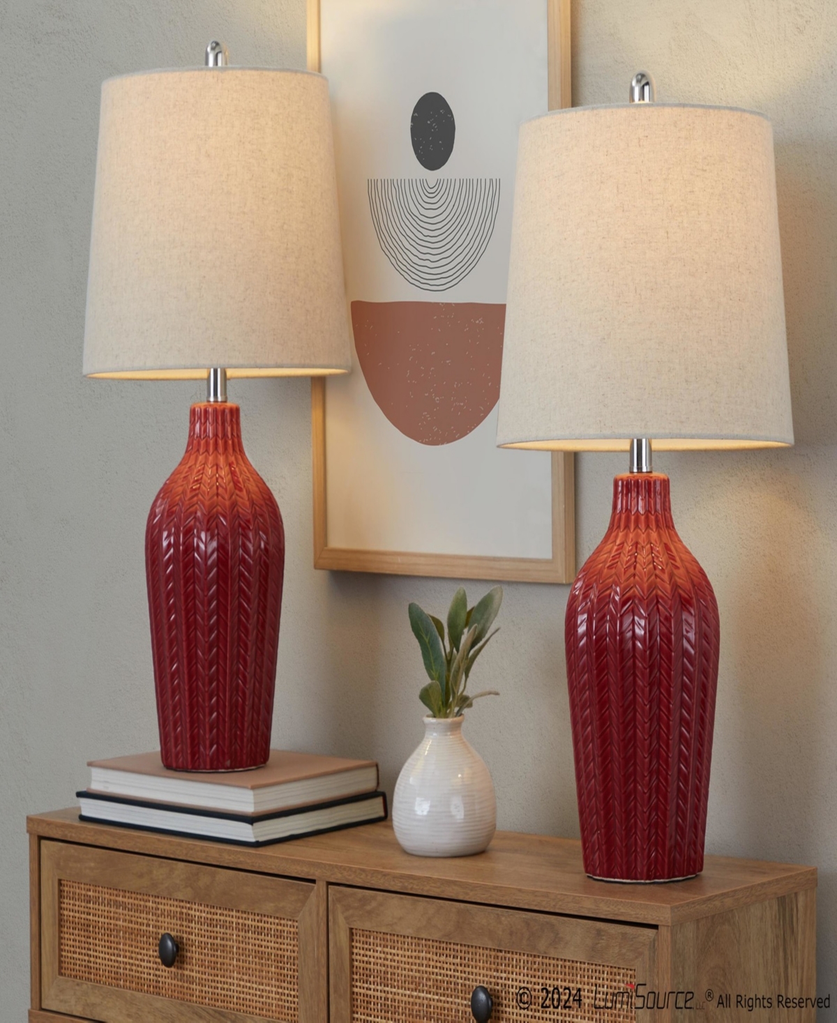 Lumisource Rockwell 24" Contemporary Ceramic In Glossy Brick Red Ceramic,polished Nicke