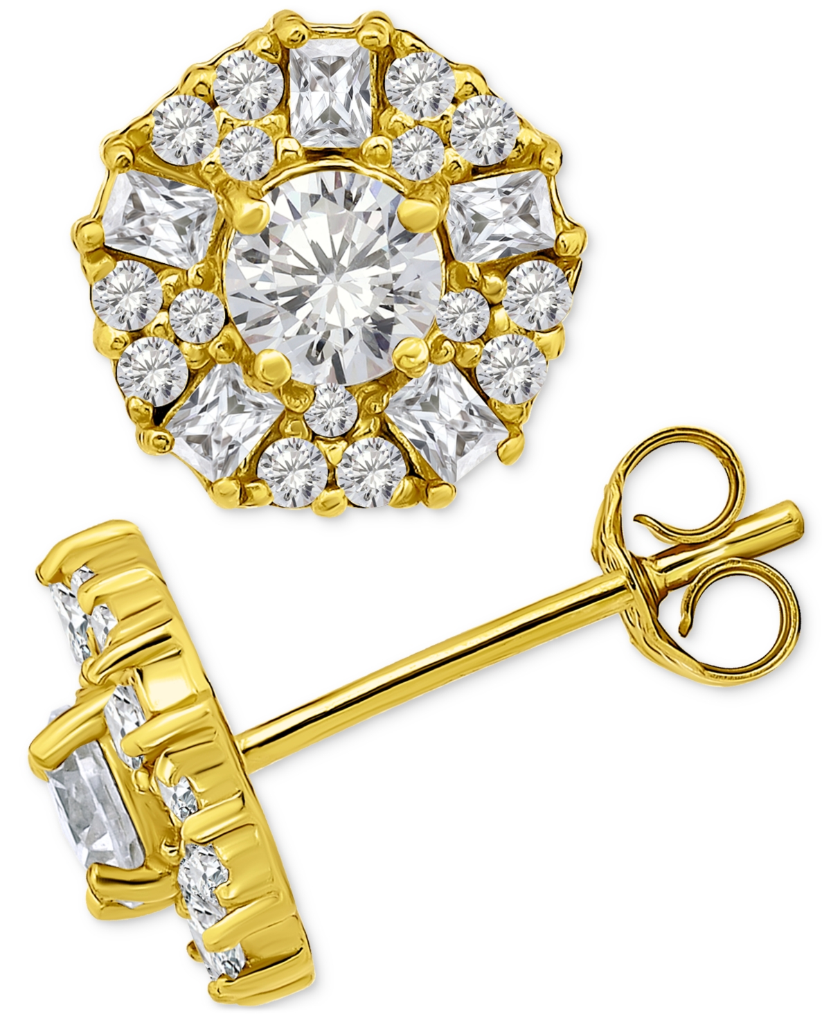 Giani Bernini Cubic Zirconia Round & Baguette Cluster Stud Earrings in 18kPlated Sterling Silver, Created for Macy's - Gold