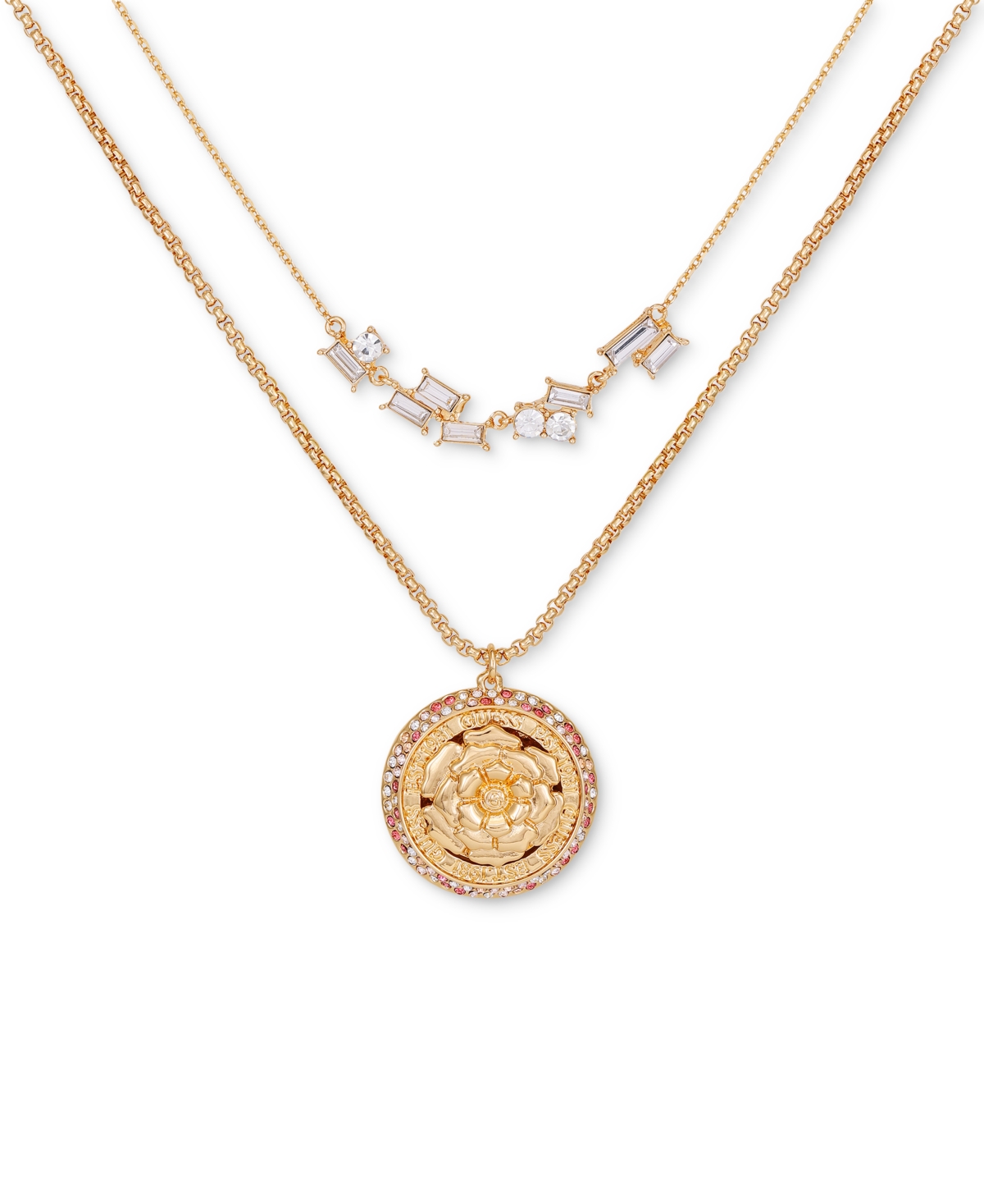 Gold-Tone Crystal & Flower Layered Pendant Necklace, 18" + 2" extender - Gold