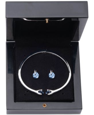 2-Pc. Color Floating Stone Crystal Cuff Bangle Bracelet and Matching Stud Earrings Set