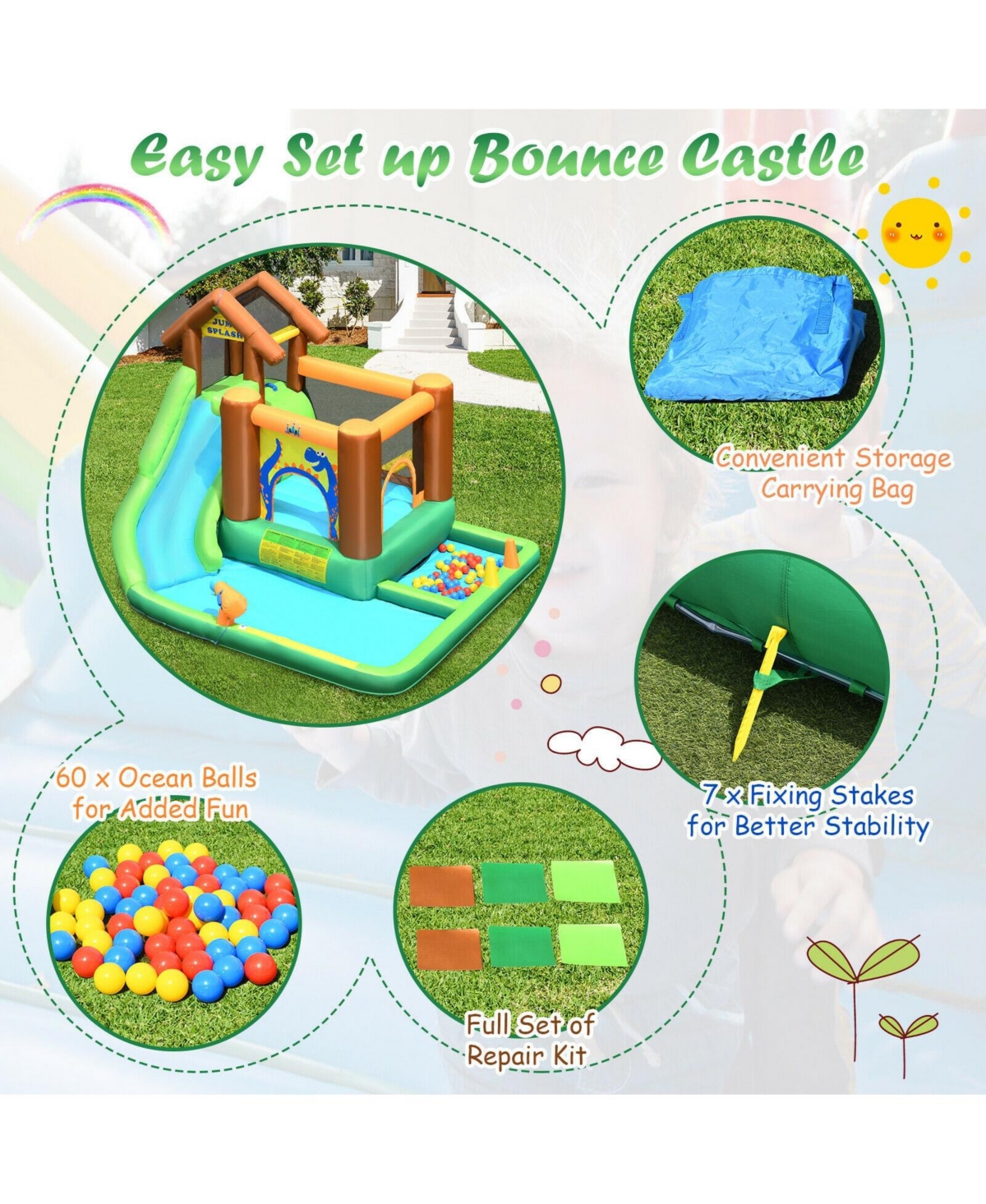 Inolait Inflatable Waterslide Bounce House Climbing Wall without Blower