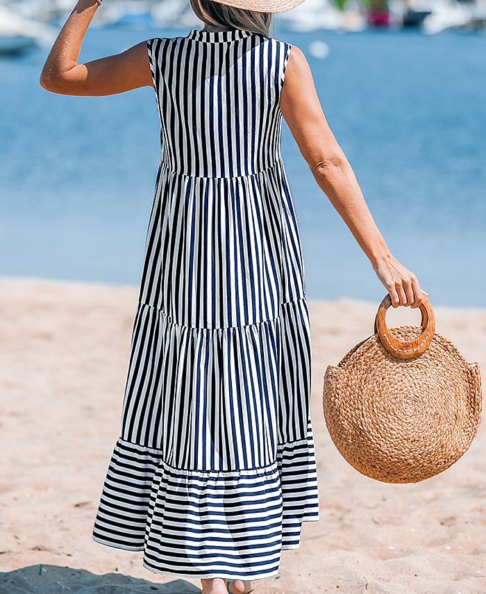 CUPSHE Women's Striped Tiered Ruffled Maxi Beach Dress - Macy's