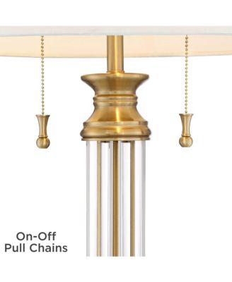 Traditional Table Lamp with USB Charging Port 30" Tall Antique Brass 2-Light Drum Shade for Living Room Bedroom House