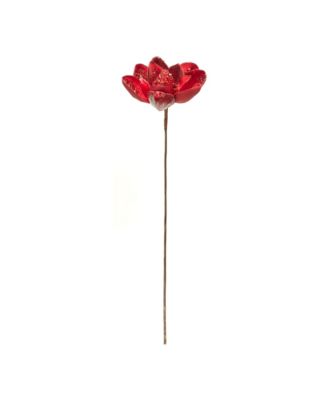 Red Velvet Magnolia Stem With Bead Accents (Set of 6)
