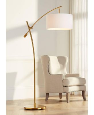 Raymond Modern Arc Floor Lamp 69" Tall Warm Gold Adjustable Boom Arm White Linen Drum Shade for Living Room Reading Office House