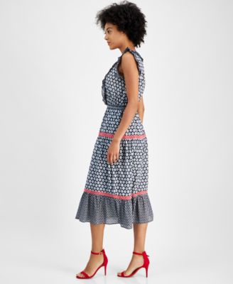 midi dress mix jeans Cotton Mix Denim Collared Midi Dress