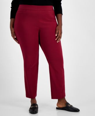JM Collection - Plus Size High Rise Pull-On Straight Leg Pants