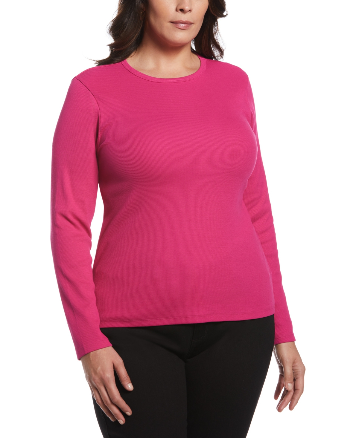 ELLA RAFAELLA PLUS SIZE RIBBED CREW NECK LONG SLEEVE TOP 