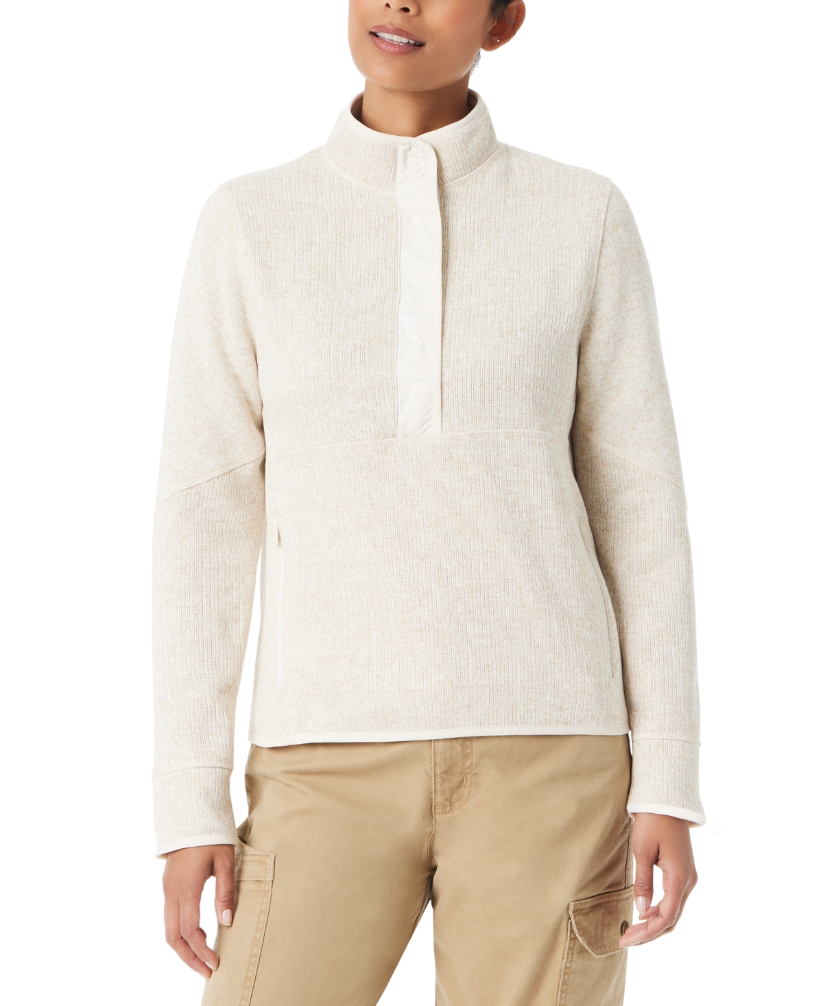 Women's Mixed-Media Mock-Neck Sweatshirt - Gardenia