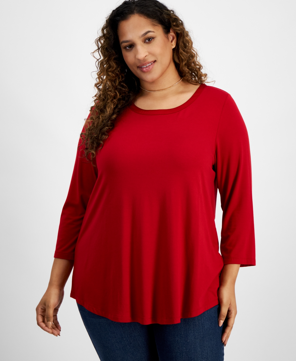 Jm Collection Plus Size Satin-Trim Top, Created for Macy's