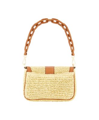 Raffia Flap Bag with Double Leather Strap