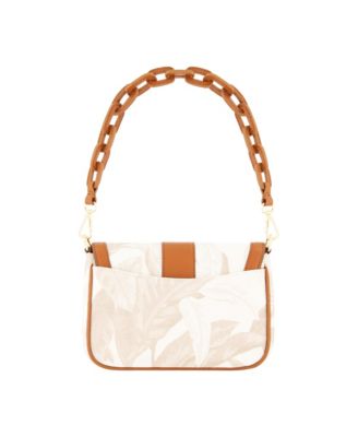 Leather Trim Floral Crossbody Flap