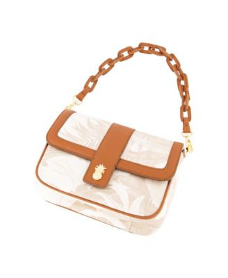Leather Trim Floral Crossbody Flap