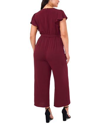 Plus Size V-Neck Flutter Sleeve Wide Leg Jumpsuit