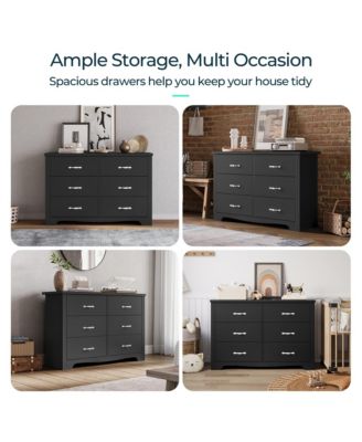 6 Drawer Dresser Black Wood Dresser with Deep Drawers Double Dresser for Bedroom