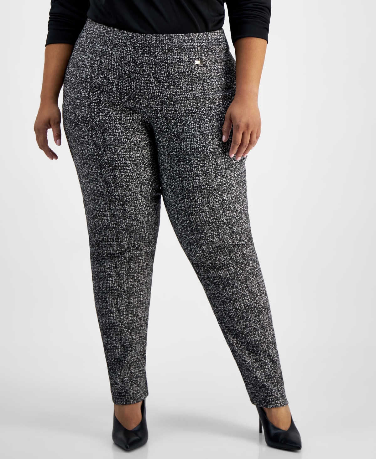 I.n.c. International Concepts Plus Size Mid-Rise Jacquard Skinny Pants, Created for Macy's