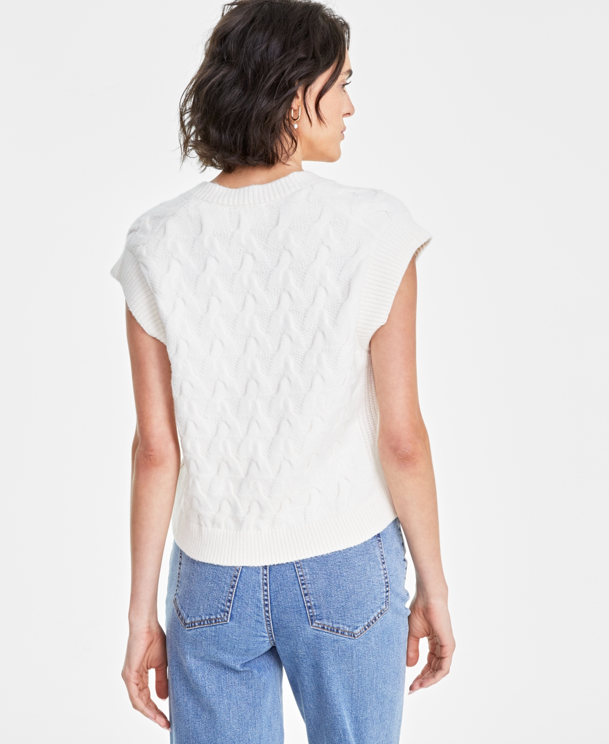 On 34th Women's Extended Shoulder Cable-Knit Sweater Vest, Created for Macy's