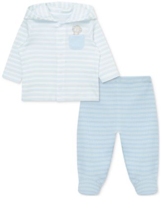 Little Me - Baby Boys Cuddles Cotton Hooded Cardigan & Footed Pants, 2 Piece Set
