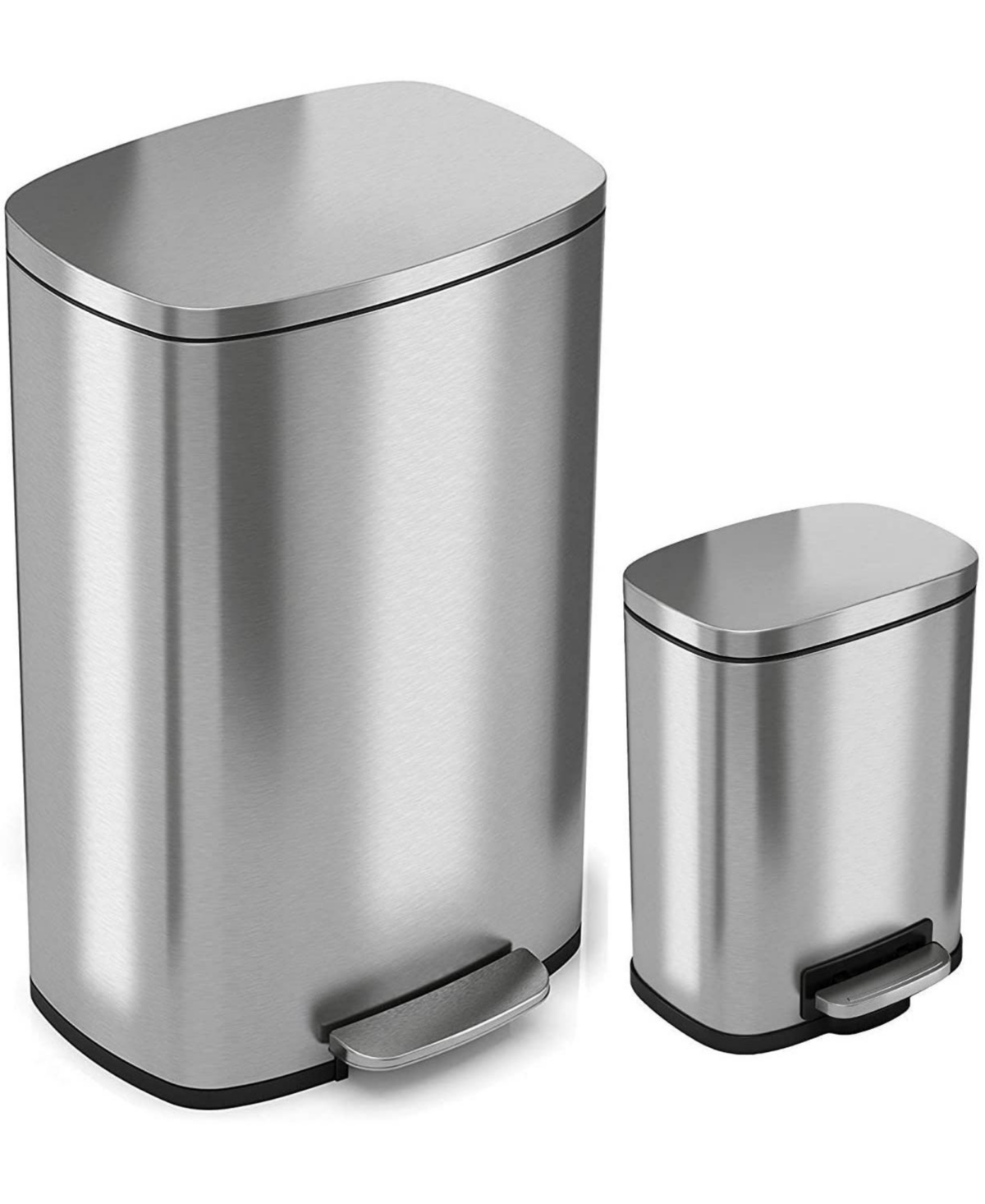 SoftStep Stainless Steel Kitchen and Bathroom Step Trash Cans with Odor Filter 13.2 Gallon and 1.32 Gallon Silver Set of 2 - Stainless stee