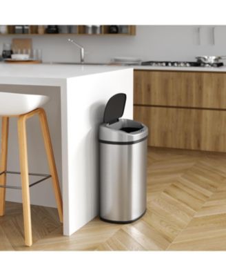 Stainless Steel Oval Sensor Trash Can with AbsorbX Odor Filter and AC Adapter, 13 Gallon Silver