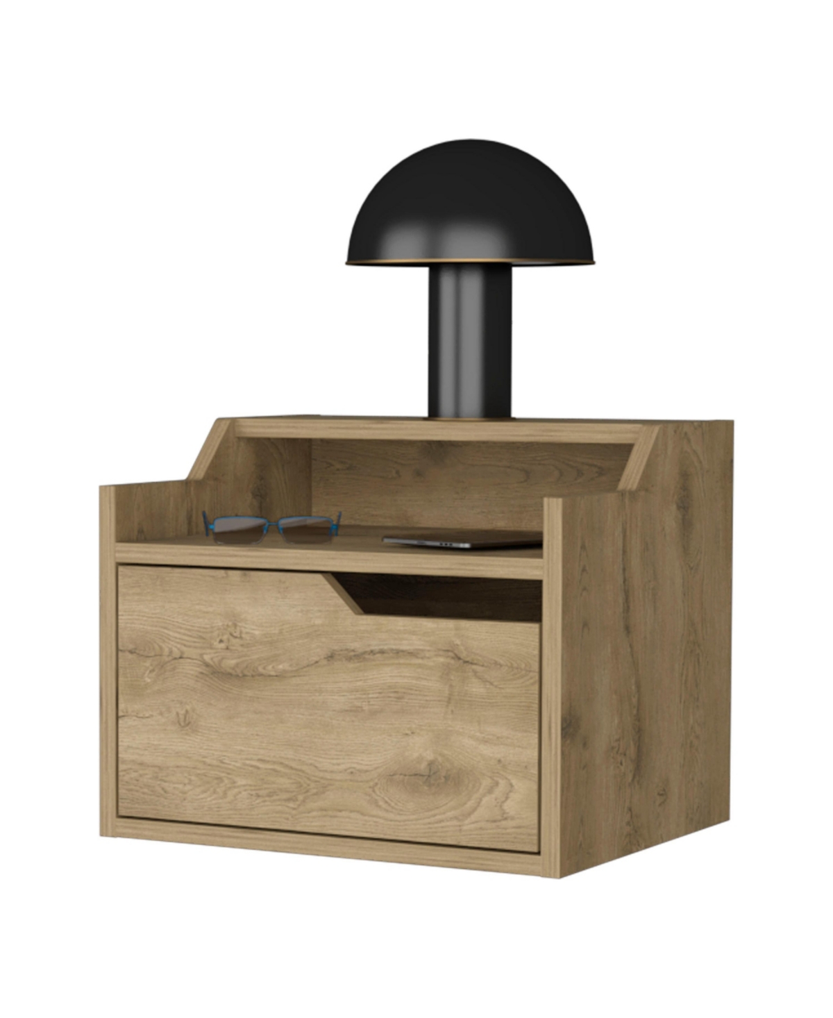 Fm Furniture Florence Floating Nightstand with Drawer and Dual-Shelf Display