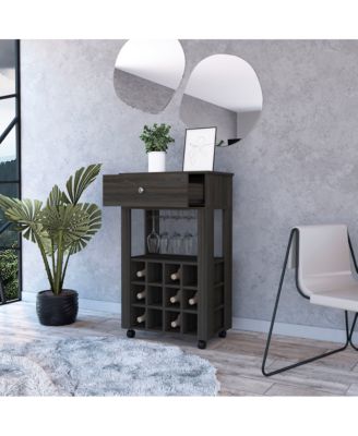 Ace Bar Cart, With Twelve Built-in Wine Rack, Casters, Drawer, Glass Rack-Espresso