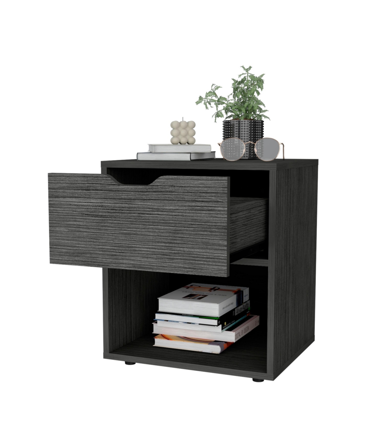 Fm Furniture Elliott Nightstand with Elegant Drawer and Open Shelf