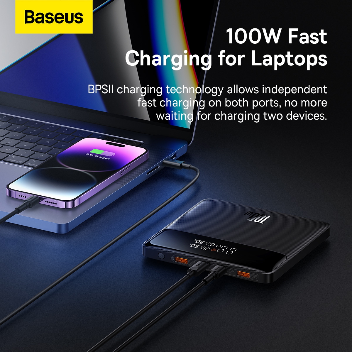 Baseus Blade2 Portable Charger 12000mAh Power Bank 65W Fast-Charging - Orange