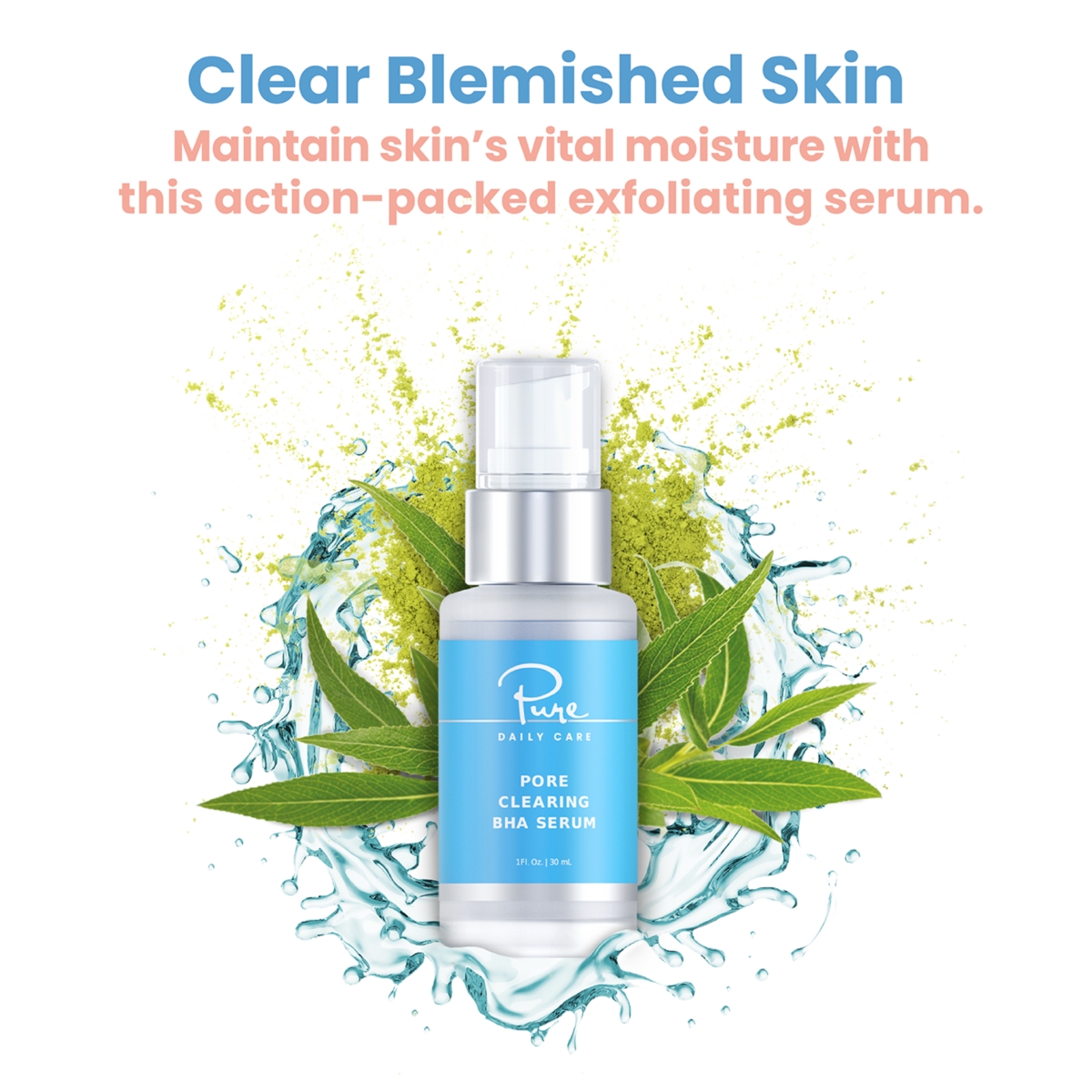 Pure Daily Care Pore Clearing Bha Serum - Salicylic Acid Acne Exfoliating Serum for Blemishes Blackheads Oily Skin