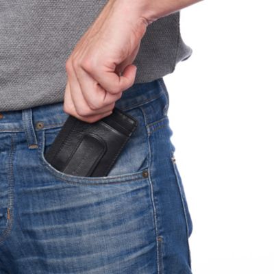 Mens RFID Money Clip Leather Minimalist Wallet Card Case ID Window