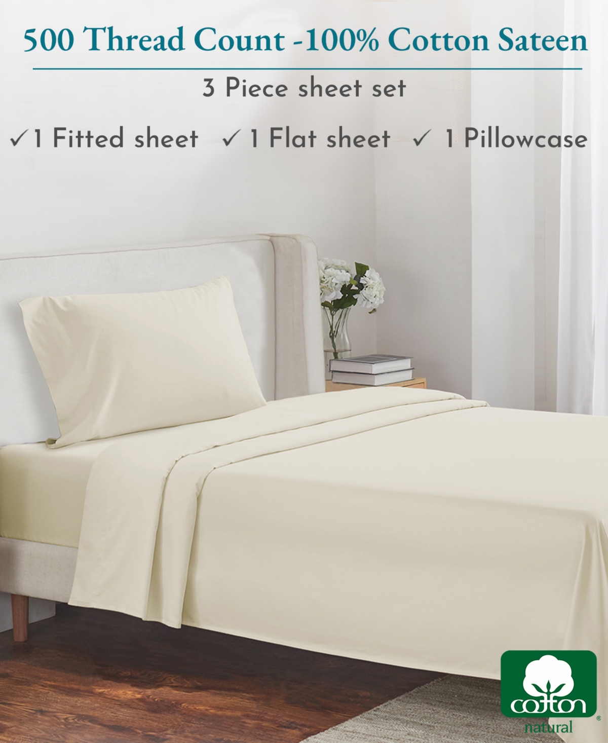 California Design Den 100% Extra Long Staple, 500 Thread Count Sateen Weave Sheet Set