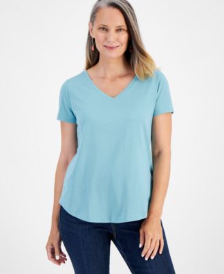 Style & Co - Petite Perfect V-Neck Round-Hem T-Shirt