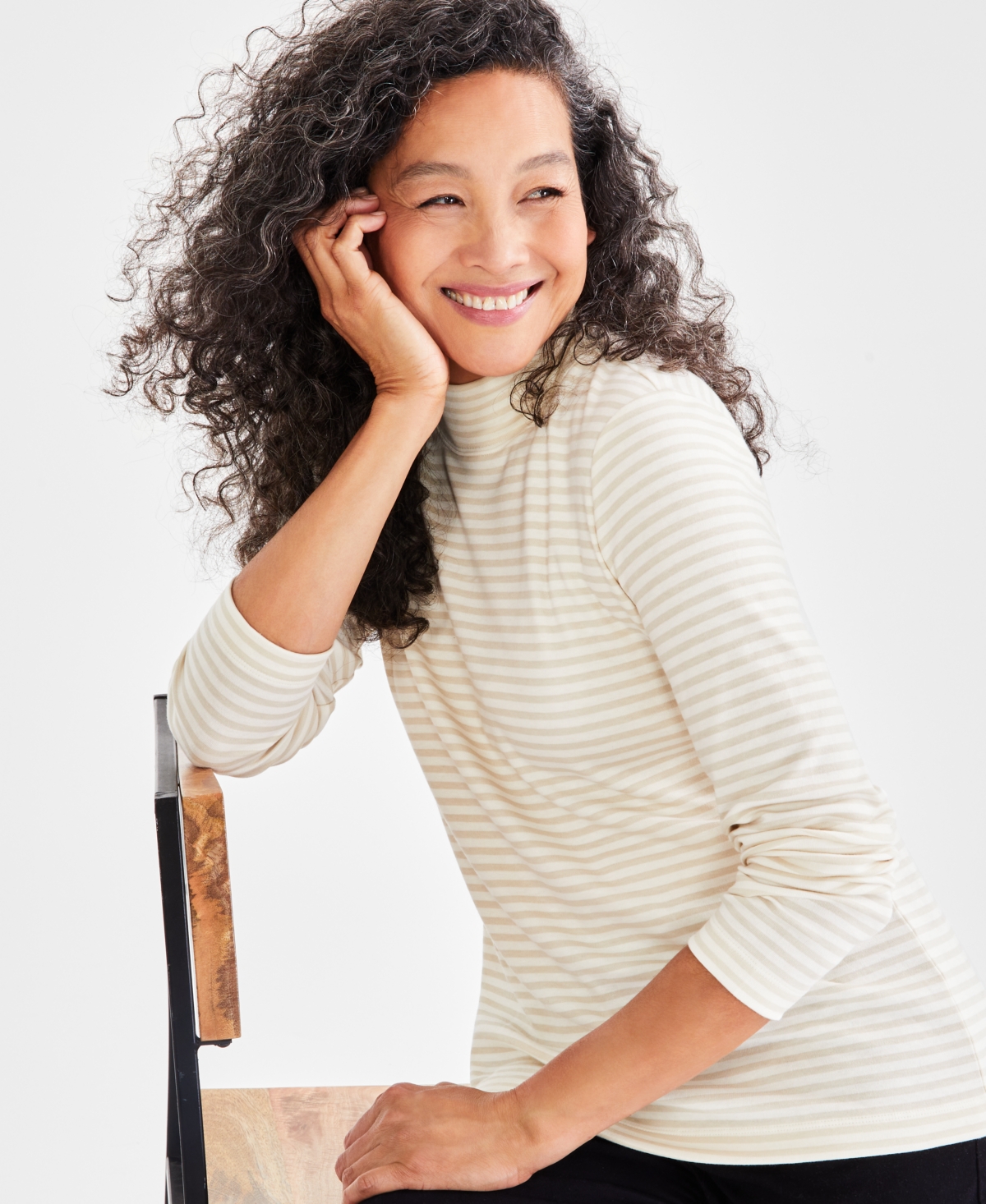 Style & Co Petite Mock-Neck Printed Long-Sleeve Top, Created for Macy's