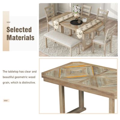 6-Pc. Rubberwood & MDF Geometric Pattern Dining Table Set