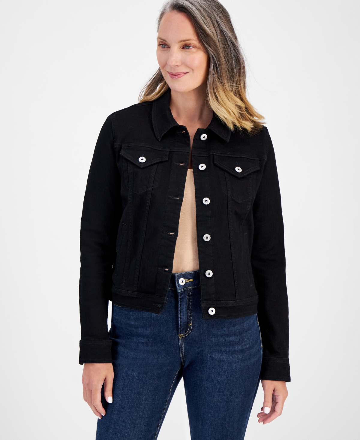Women's Classic Denim Jacket, Created for Macy's - Deep Black