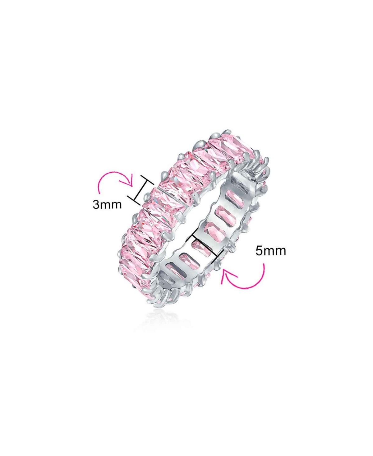 Bling Jewelry Cubic Zirconia Channel Set Rectangle Emerald Cut Baguette Cz Eternity Band .925 Sterling Silver 4MM Stackable Rings