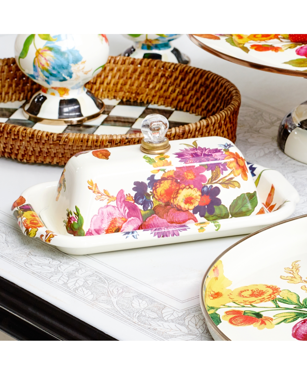 Mackenzie-childs White Flower Market Enameled Steel Butter Box In No Color