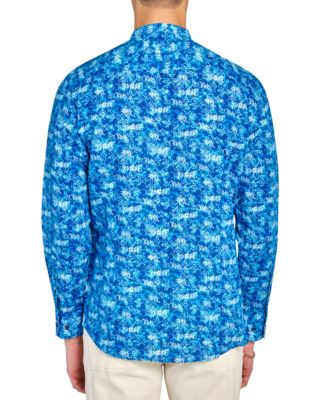 Men's Moisture-Wicking Abstract leaf-Print Button-Down Mandarin Shirt