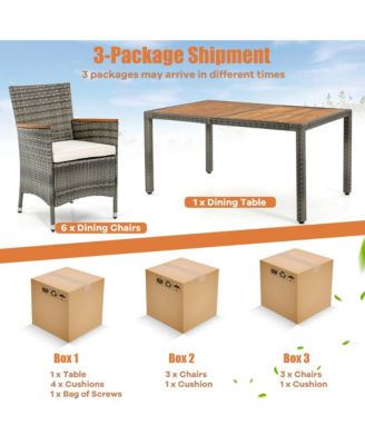 7PCS Outdoor Dining Set Patio Acacia Wood and Rattan Furniture Set w/ Cushions