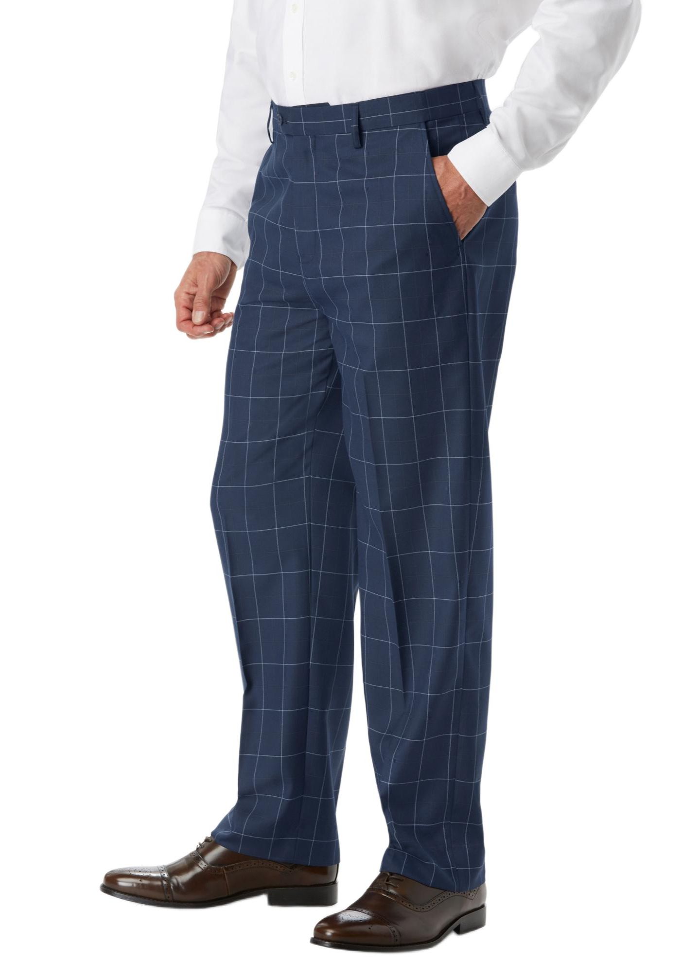 Мужские брюки KingSize Easy Movement Plain-Front Expandable Dress Pants, цвет: Тёмно-синий клетчатый — фото 3