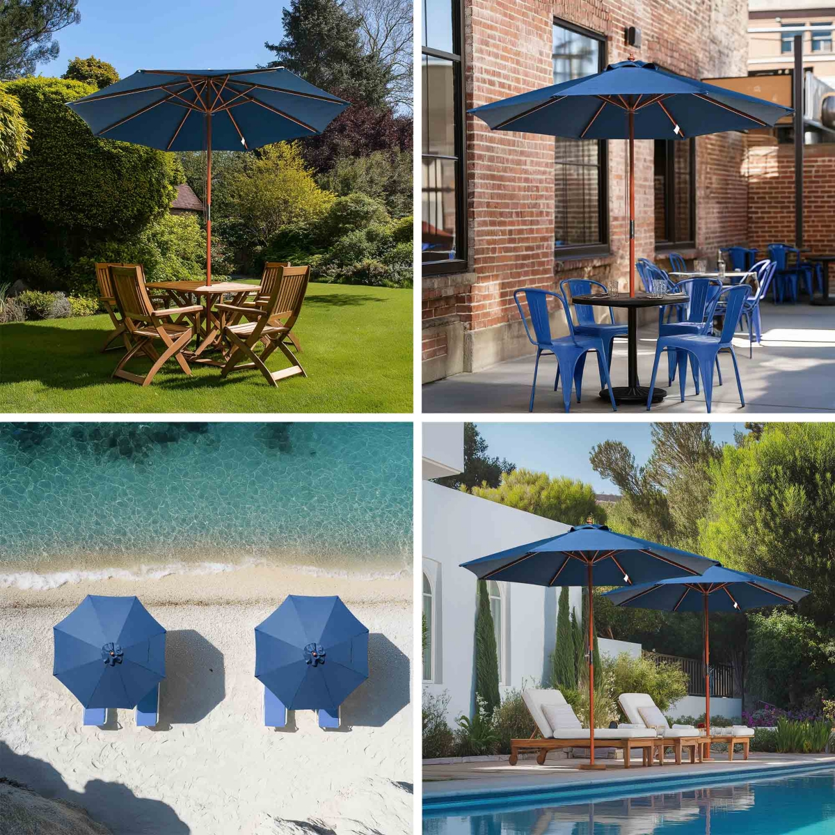 Yescom 9ft Wooden Pole Patio Umbrella 8 Ribs Outdoor Garden Parasol Backyard Sunshade
