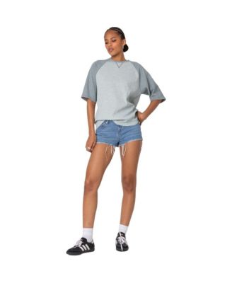 Women's Oversized Raglan Waffle T Shirt