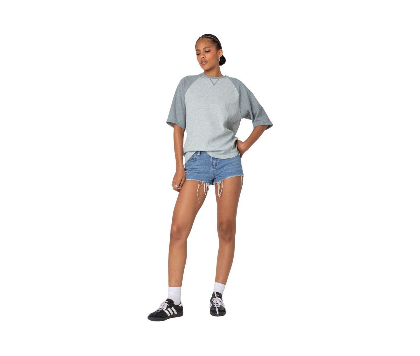 Женская футболка Edikted Oversized Raglan Waffle, цвет: Серый — фото 5