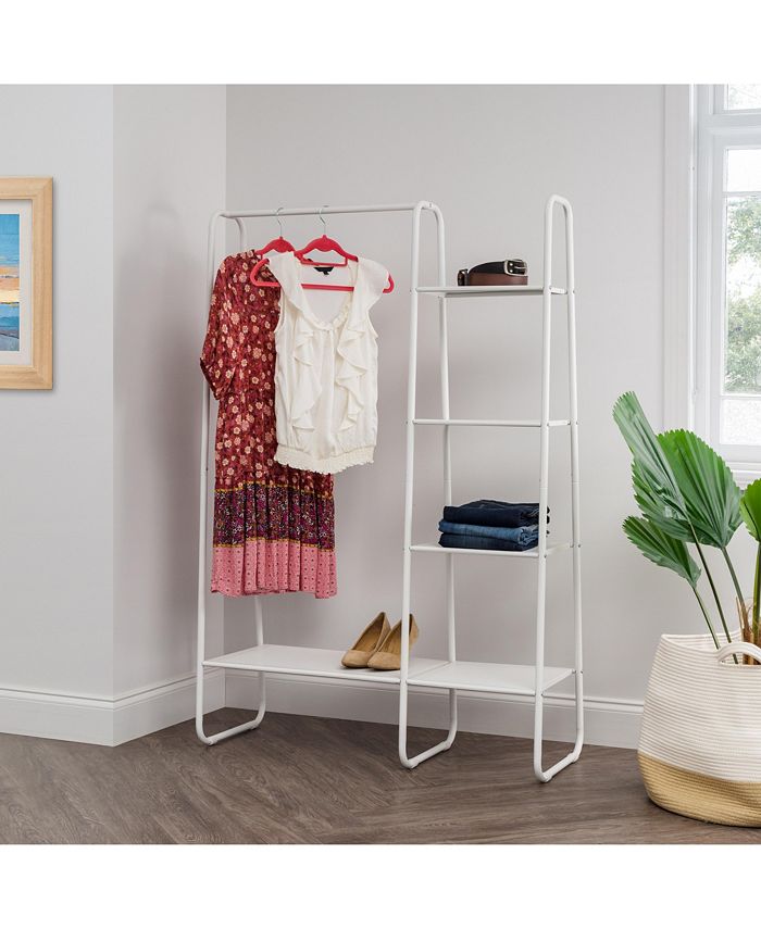 IRIS USA IRIS Metal Garment Rack with Mesh Metal Shelves White includes